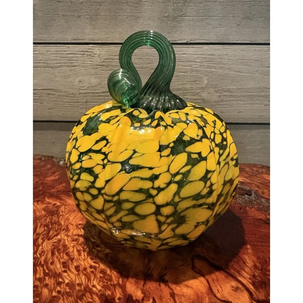Hand Blown Art Glass Pumpkin Halloween Fall Decor Used